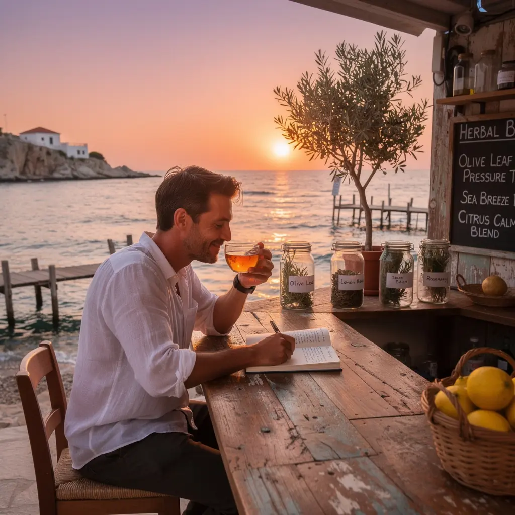 Zeleni čaj od maslinovog lista u procesu pripreme u kuhinjskom okruženju