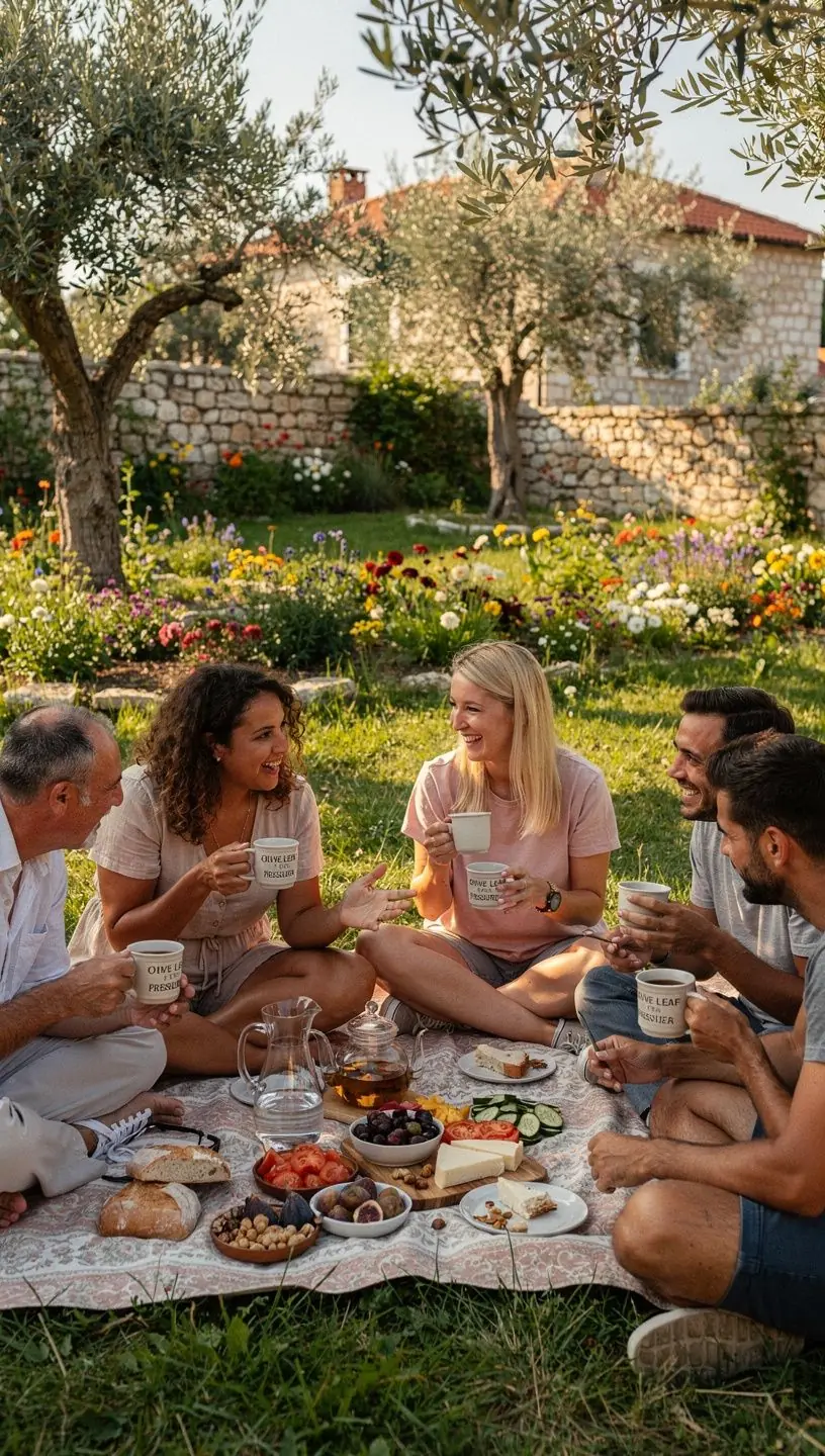 Zdravstveni simboli poput srca i krvnog tlaka uz čaj od maslinovog lista