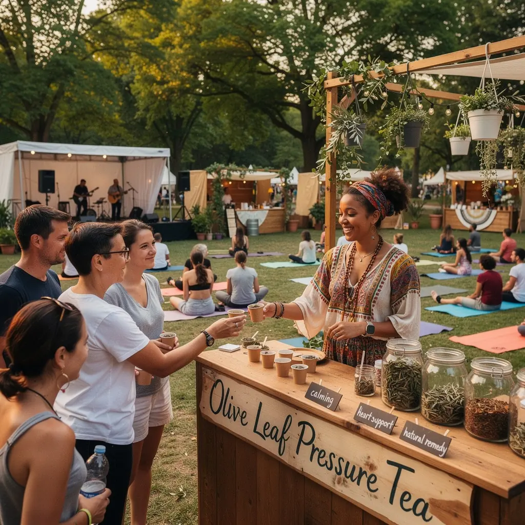 Osobe koje uživaju u čaju od maslinovog lista u sunčanom vrtu